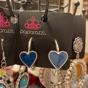 New.  Blue 💙 heart silver hoop earrings.   Post.